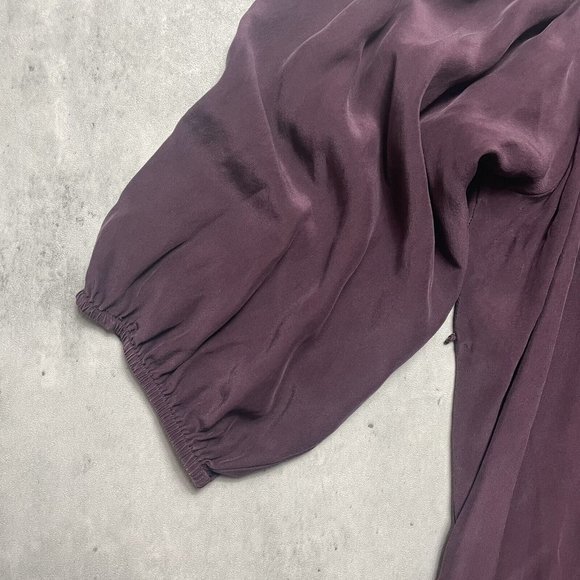 Sunner Pea In A Pod Women's Sz L Tie Short Sleeve Silk Blouse Dress Tunic Purple - Picture 3 of 7